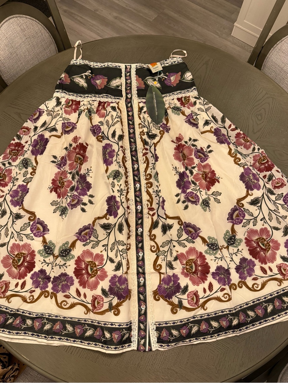 FARM Rio Cream Skirt with Purple & Pink Floral Print